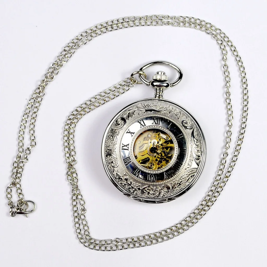 Luxury Steampunk Mechanical Pocket Watch for Men Ladies Gold Skeleton Dial Fob Chain Clip Pendant Clock for Man Collection Gifts