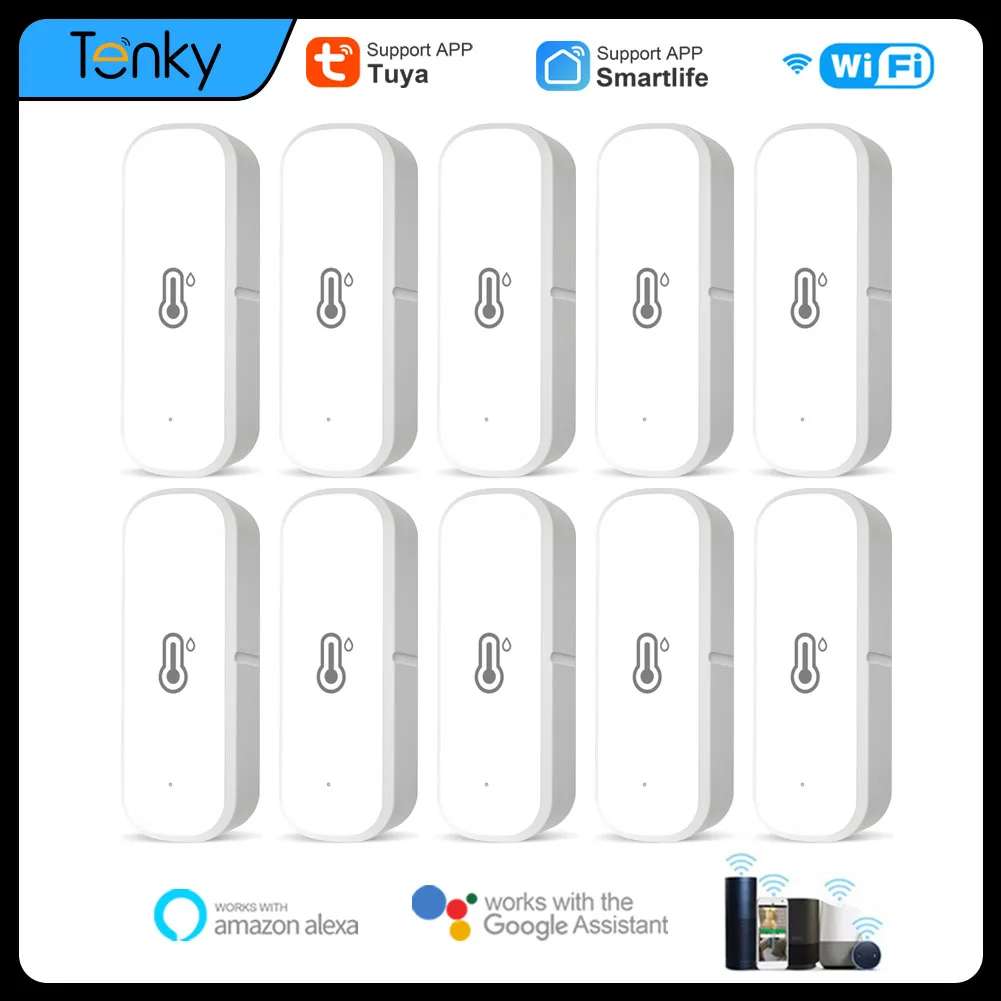 Датчик температуры и влажности Tenky Tuya Smart Home, Wi-Fi датчик для умного дома, работает с Alexa и Google Home Assistant Smartlife, концентратор не требуется