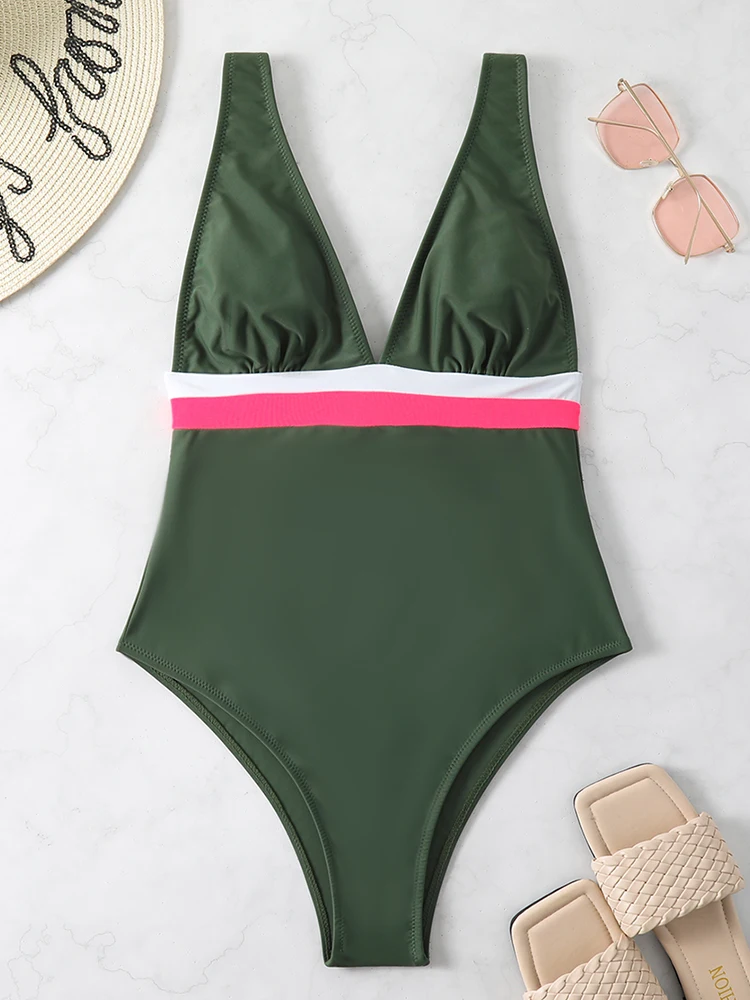 

Новинка 2023, женский купальник, однотонный черный слитный купальник с контролем живота, сексуальный Монокини с V-образным вырезом и шнуровкой, женская летняя пляжная одежда