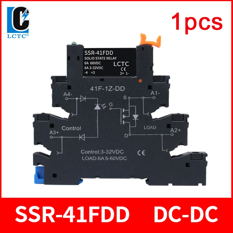1 шт. тонкое реле SSR, крепление на DIN-рейку, твердотельное реле, управление постоянным током, управление переменным током постоянного тока, SSR-41FDA/DD 6A 3-32 В постоянного тока 24-250 В переменного тока