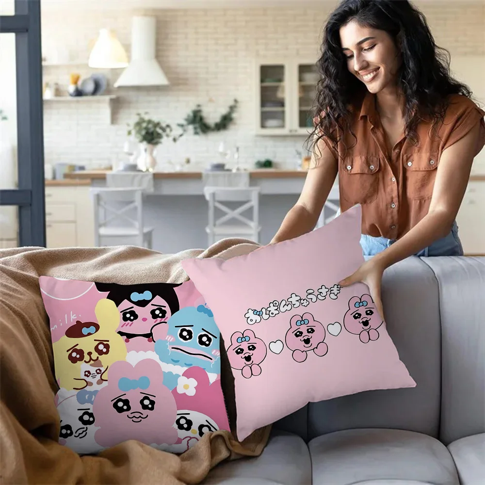 Pillow Covers Kawaii O-Opanchu Usagi Cartoon Sofa Decorative Home Double-sided Printing Short Plush Cute Cushion Cover