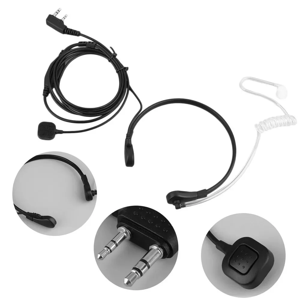 2PIN Security Throat Vibration Mic Headphone Headset Earpiece For Talkie Walkie With Transparent acoustic tube