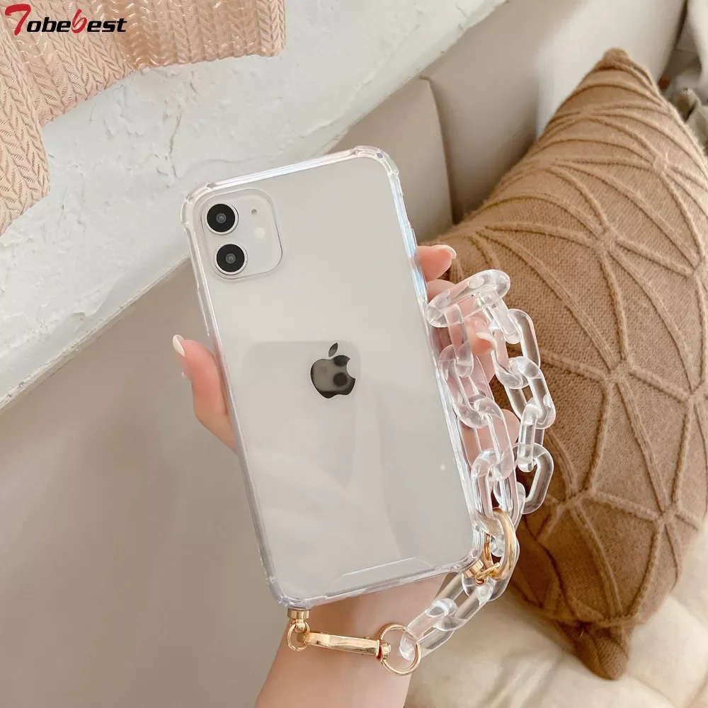 

Tobebest прозрачные чехлы для телефонов с браслетом-цепочкой для iphone 13 12 11 pro max X XS XR 7 8 Plus SE 2020, прозрачная задняя крышка