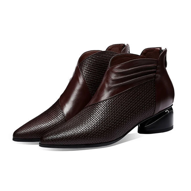 2023 Fashion Women's PU leather Short Boots Autumn and Winter Pointed Toe Ladies Shoes Plush Zip Ankle Boots Zapatos Mujer