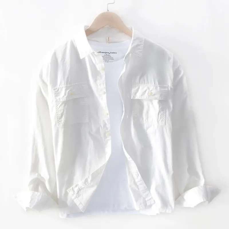 Рубашка мужская с двумя карманами модная повседневная верхняя одежда однотонная