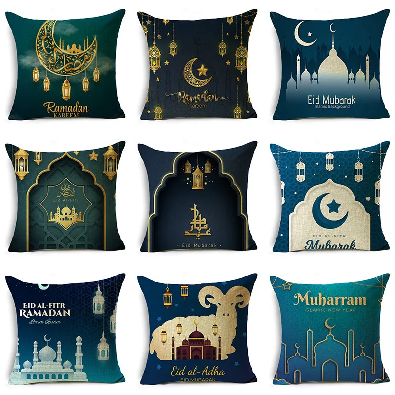 

Islamic Eid Mubarak Cushion Cover Ramadan Decor Cotton Sofa Mosque Muslim Linen Decorative Pillowcases 40cm/45cm and 50cm