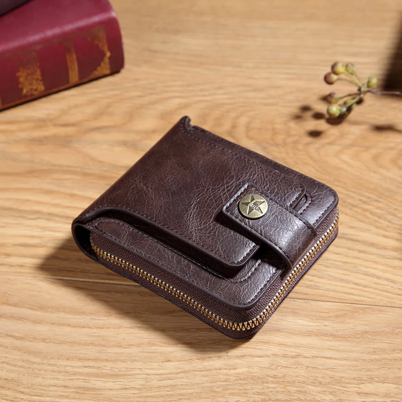 Vintage Short Wallet For Men PU Leather Coin Pocket Purse Man Multifunctional Tri Fold Card Holder Small Male Money Clip