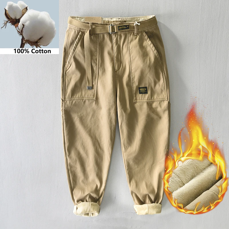 

Брюки-карго мужские зимние из 2022 хлопка, с бархатной подкладкой