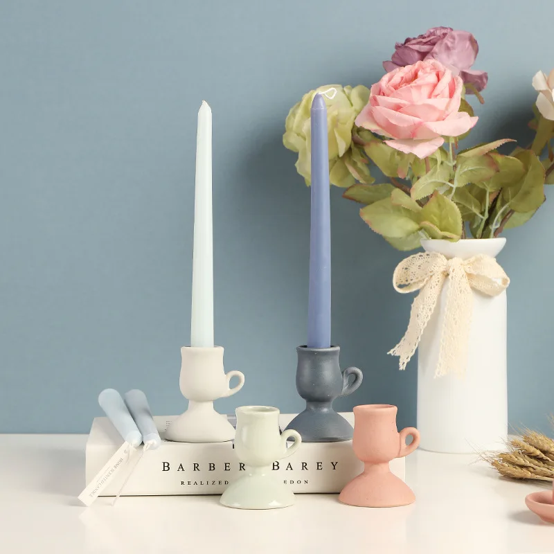 

1PC Ceramic Handhold Candlestick Ornaments Photography Home Decoration Jewelry Stand Candle Holder