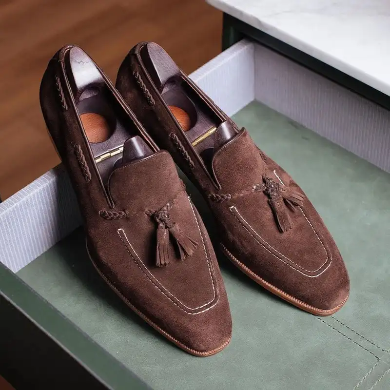 

New Men's Shoes Handmade Brown Faux Suede Fringed Slip-on Fashion Casual Loafers Comfortable All-match Dress Shoes 8KH657