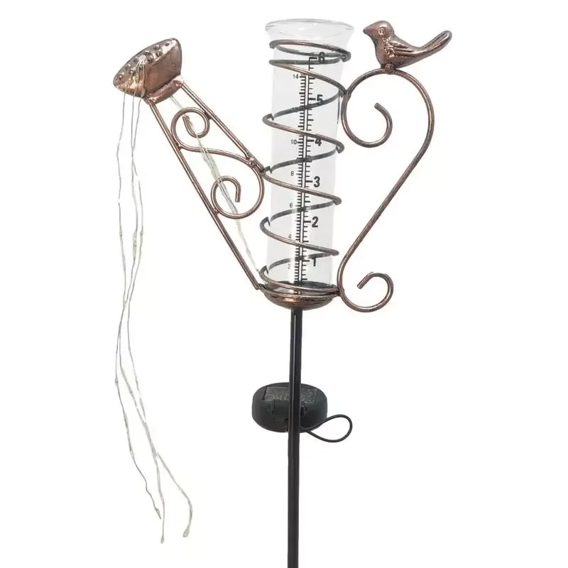

Garden Rain Gauge Rain Gauge Outdoor Solar Powered With Bird Decor Tube Garden Birds Metal Decorative Stake With Waterproof