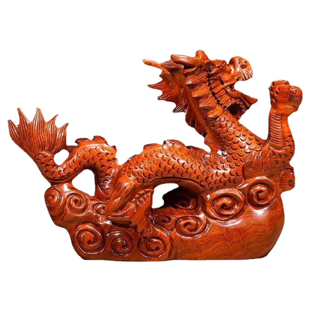 

Chinese Dragon Statue Zodiac Dragon Wooden Craft Dragon Sculpture Table Shelf Decor