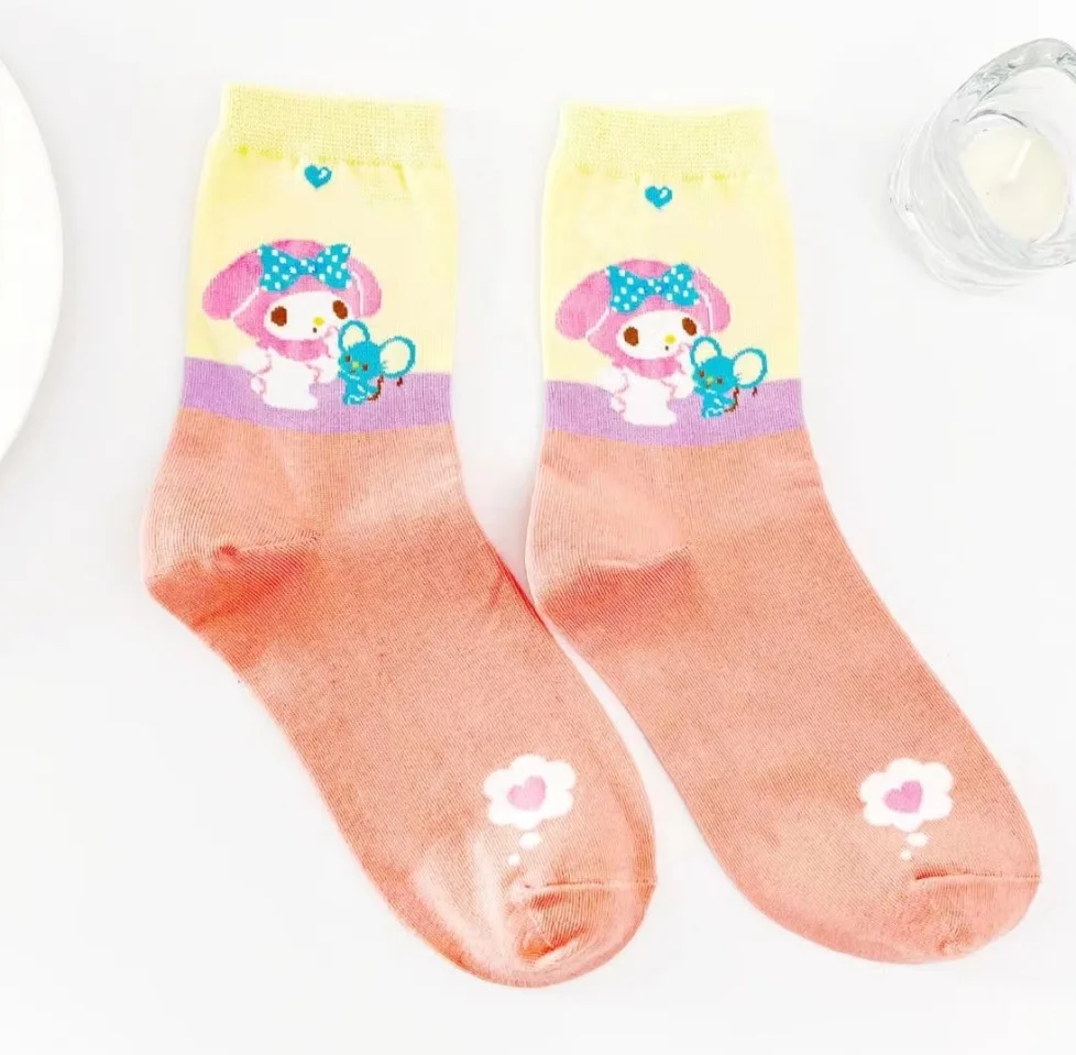 Мультяшные носки Sanrio MyMelody розовые из чесаного хлопка женские милые с кроликом