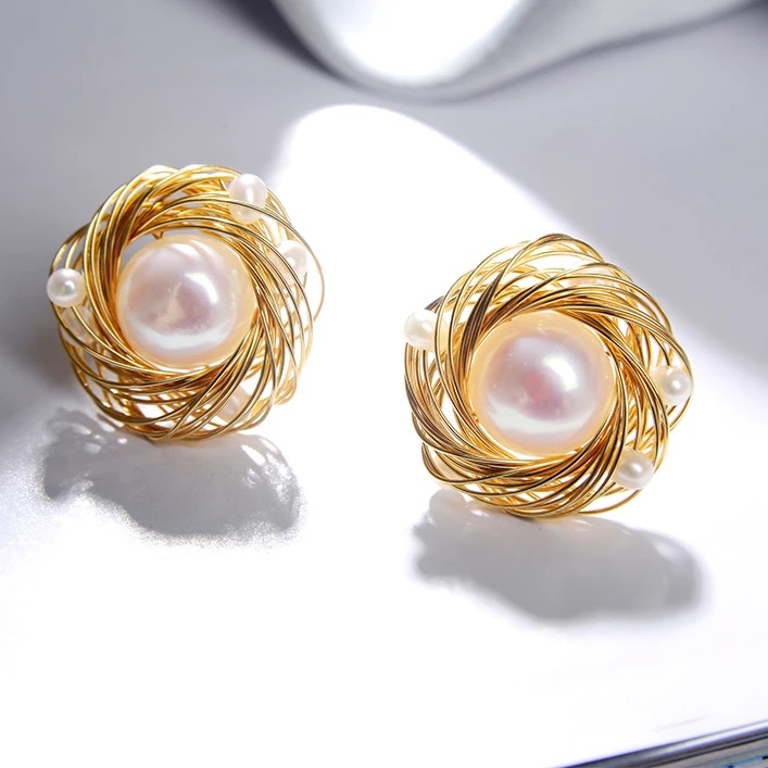 

Natural pearl earrings Large 14K gold and silver earrings Vintage elegant atmospheric pearl earrings 925 silver