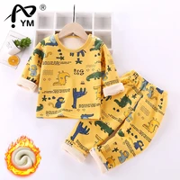 new childrens plus velvet warm clothing sets 2 8y baby boys thickened long sleeve clothes girls pajamas suit kids thermal under