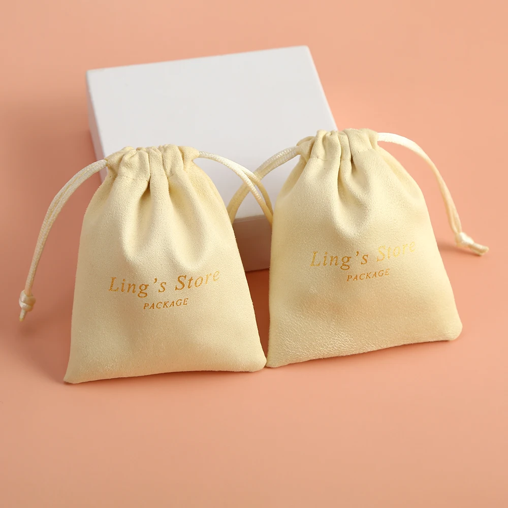 

Custom Logo Beige Gift Bags Thanksgiving Day Favor For Mother Luxury Jewelry Earrings Necklace Cosmetic Storage DIY Pouches
