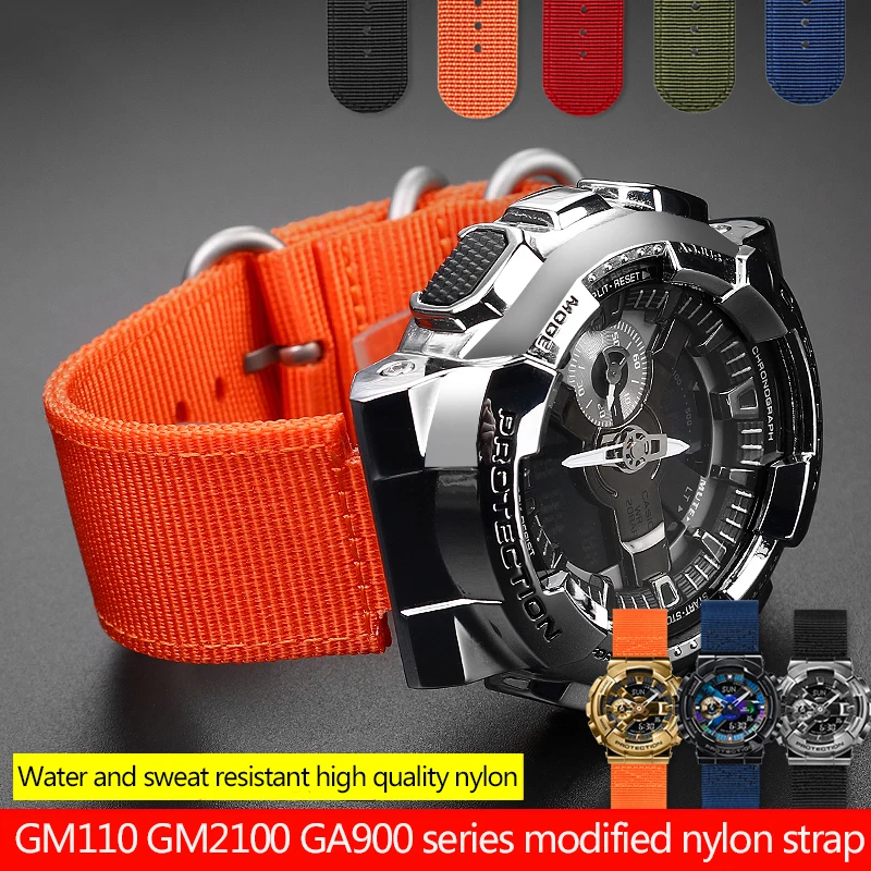 

Ремешок нейлоновый холщовый для наручных часов Ca-sio GM5600 GM110 GM2100 GA900, модифицированный спортивный дышащий браслет для часов, 24*16 мм