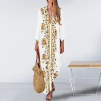 fashion plus size elegant casual dress long sleeve v neck all match lightweight bohemian flower print maxi dress streetwear
