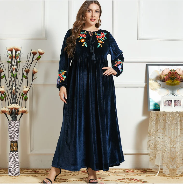 New  Velvet Abaya Dubai Turkey Islam Moroc Arabic Muslim Long Dress For Women Robe Longue Femme Musulmane Vestido Longo