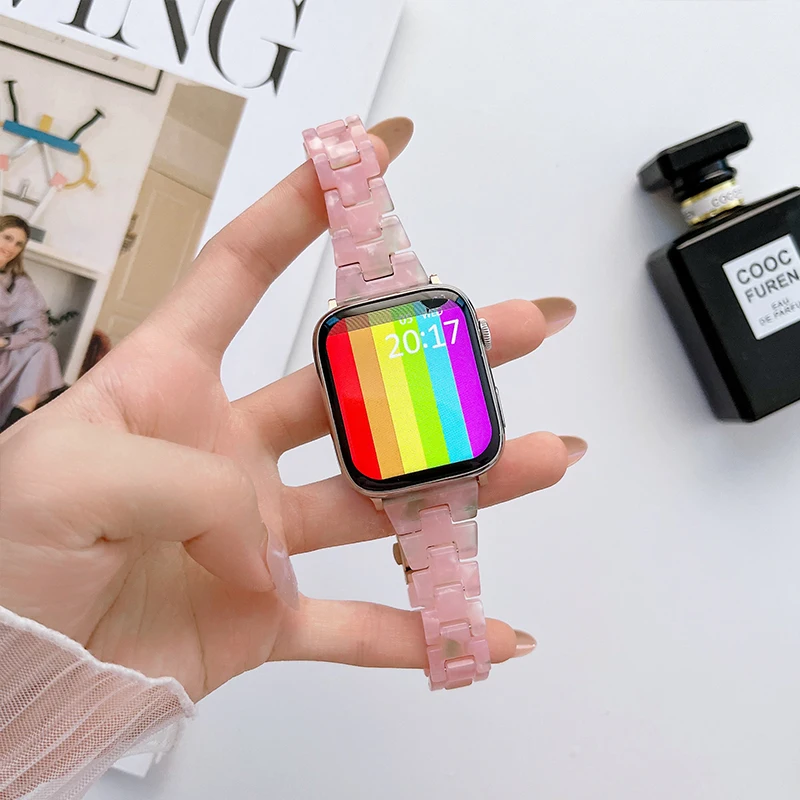 Resin Watch strap for apple watch 6 5 4 band 42mm 38mm correa belt wrist for iwatch 6 series 5 4 3/2 bracelet 44mm 40mm woman