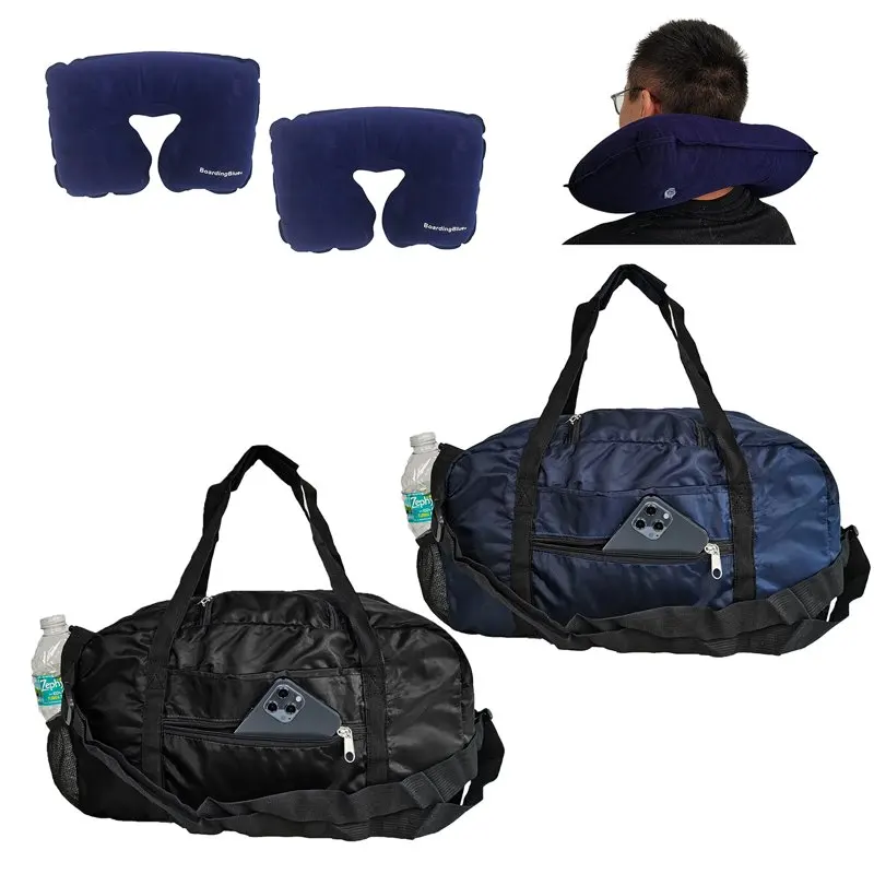 

17" 2-Pc-Set Personal Item Underseat Duffel Bag with Pillow for United Airlines (Black and Navy)