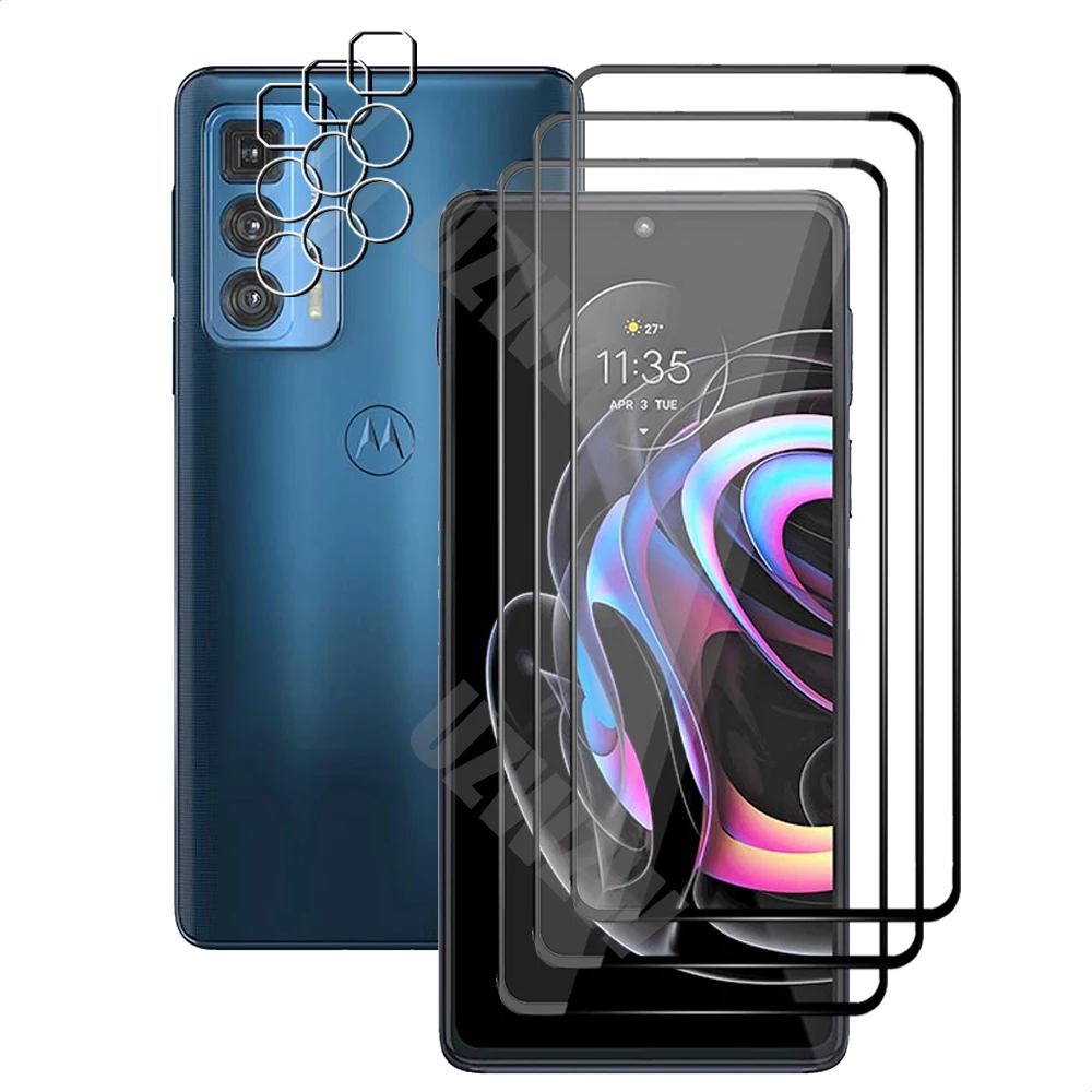 

(3+3) For Motorola Edge 20 Pro (3pcs) Full Coverage Tempered Glass Screen Protector & (3pcs) Camera Lens Protective Film