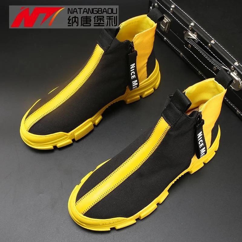 

High quality Spring and Autumn Versatile Color Contrast Men's Low Heel Sleeve Rubber Casual Youth High Top Sports Lefu Shoes Den
