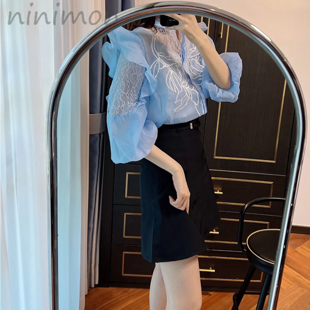 Блузка женская кружевная с вышивкой коротким рукавом | Женская одежда