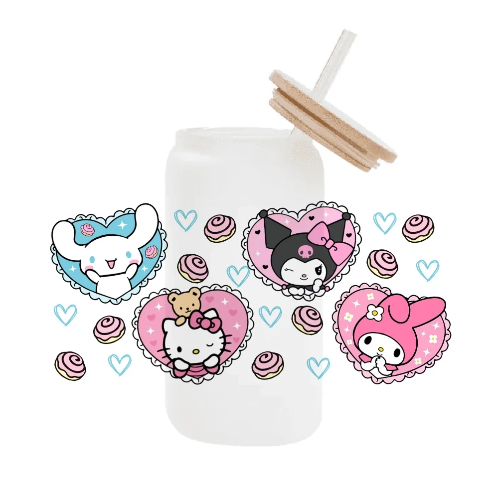 Sanrio мультфильм для Libbey 16oz Can Glass 3D водонепроницаемый UV DTF кофе банка обернуть