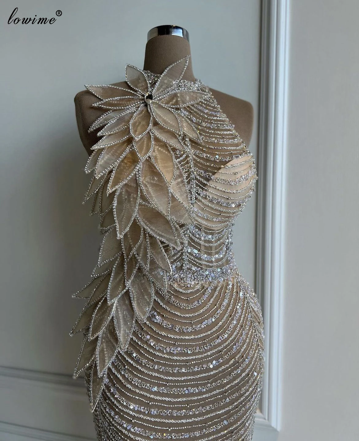

Luxury Fully Handmade Floor Length Evening Dresses Mermaid Beaded Illusion Prom Dresses Women Wedding Party Gown Robes De Soirée