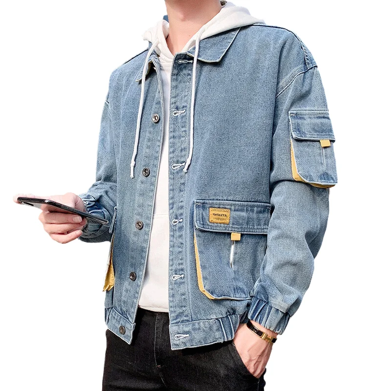 

Men Denim Jacket Streetwear Hip Hop multiple pockets cowboy Coat Men's high quality Jean Jackets cotton Casual Loose Coat tops