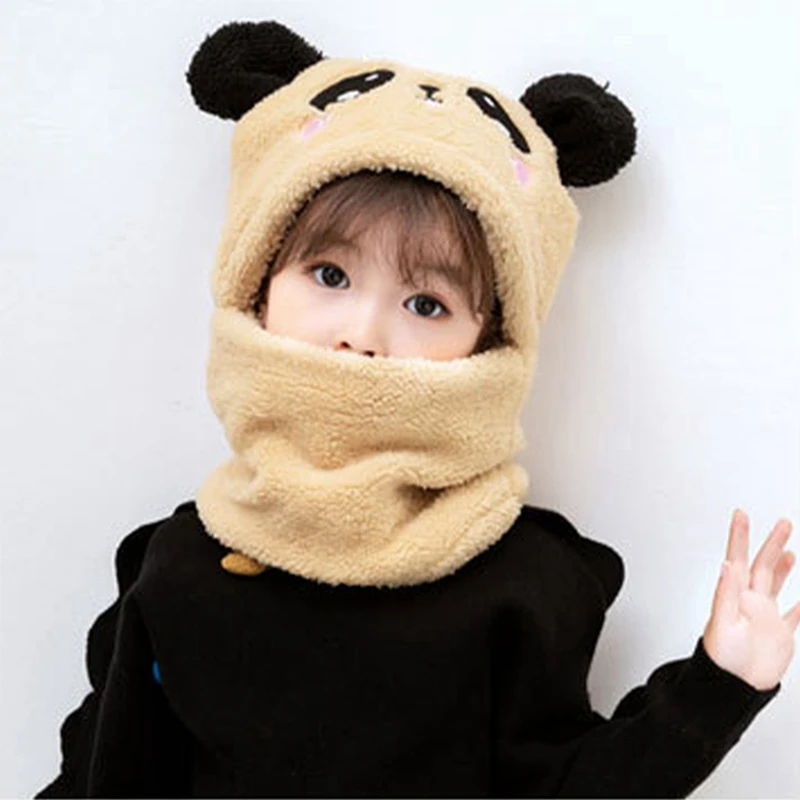 

Зимние детские шапки, вязаная шапка, детская флисовая шапка с мультяшным рисунком, шарф для лица, детские шапки с милыми кошачьими ушками дл...