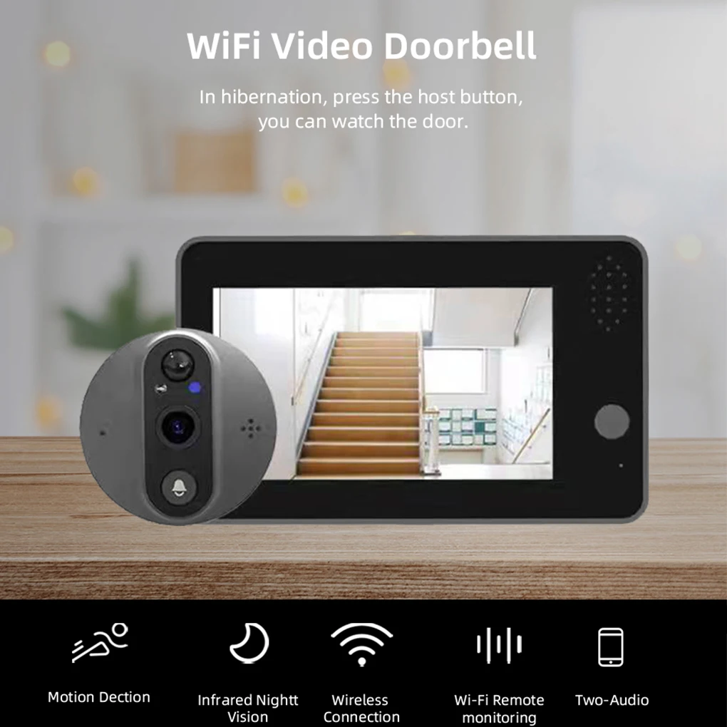 Tuya Smart 1080P WiFi Door Bell Peephole Camera Viewer Home Security Two-way Audio Night Vision 4.3’ FHD Video Doorbell Camera
