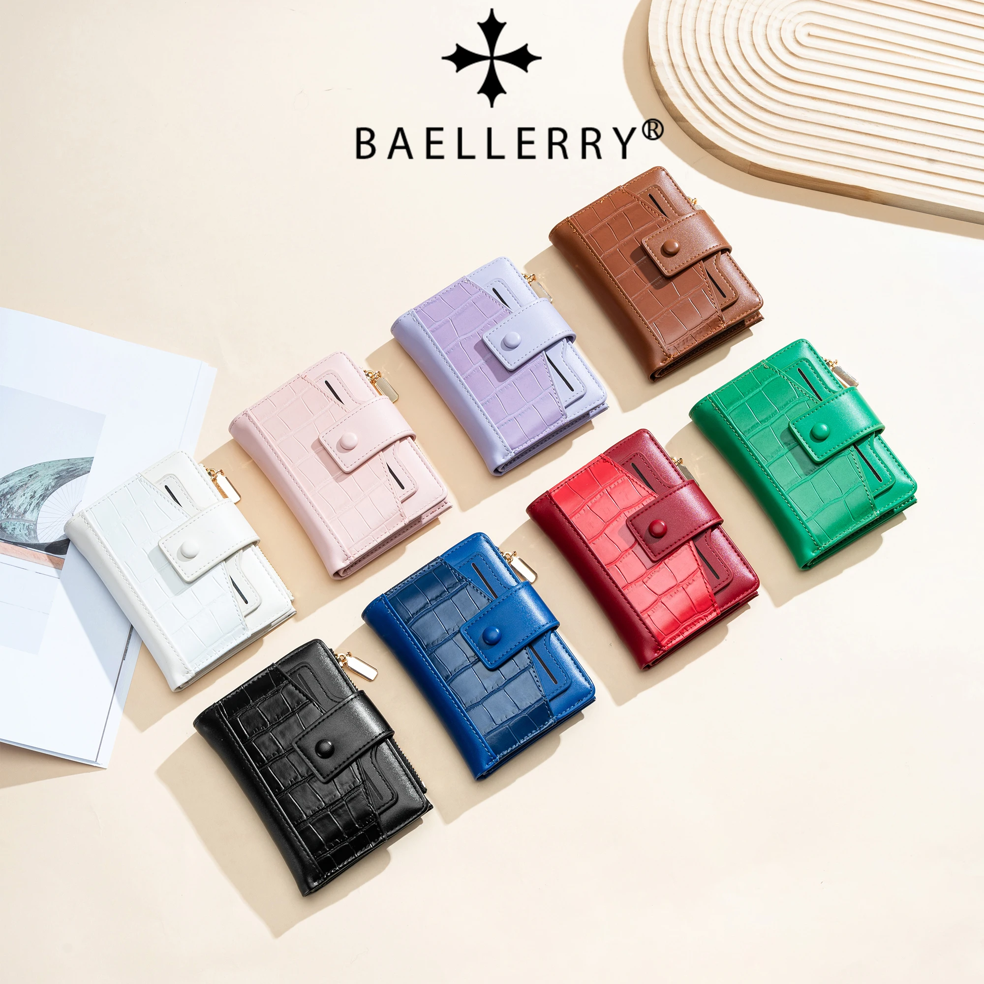 Женский короткий кошелек Baellerry с узором под крокодиловую кожу, из мягкой искусственной кожи, многофункциональный, с кнопкой и молнией, с отделениями для карт (art.: 3920da112bb31) - 3920da112bb31