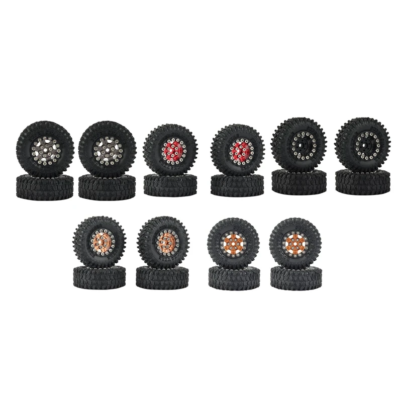

4PCS 52X18mm 1.0Inch Beadlock Wheel Rims Tires Set for 1/24 RC Crawler Car Axial SCX24 90081 AXI00001 AXI00002 Parts