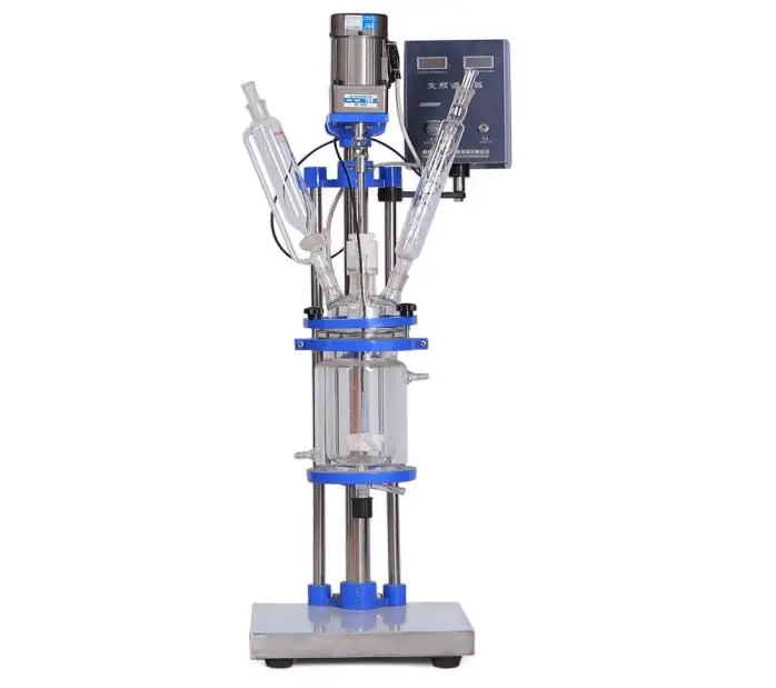 

1L Double Layer Glass Reactor Kettle Reactor Condensor with Dropping Flask PTFE Stirrer with Seal for Lab Chemic9753943