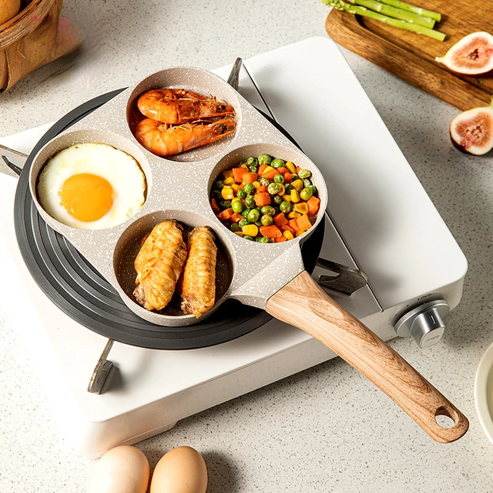 

2/ 4 Holes Frying Pot Pan Black Thickened Kitchen Omelet Non-Stick Egg Poacher Pancake Crepe Steak Cooking Ham Breakfast Maker