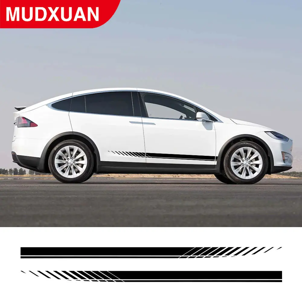 Car Door Side Skirt Stripes Stickers Decals For Tesla Model X Y S 3 P100D Vinyl Film Auto Exterior Waist Line Decor Accessories