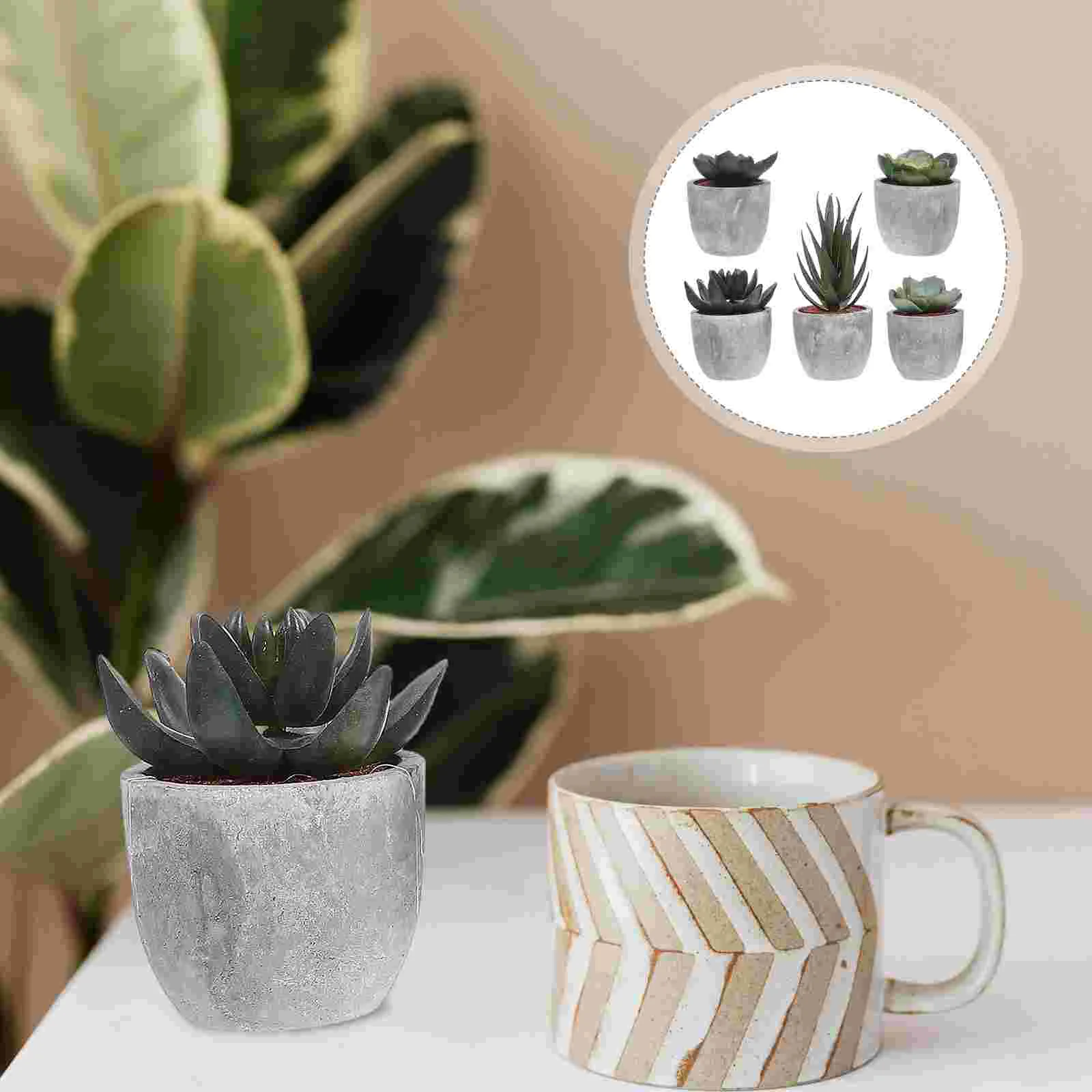 

Potted Succulents Fakemini Miniature Bonsai Artificial Fauxplants Succulentpot Greenerysmall Green Flower Flowerpot Model Tiny