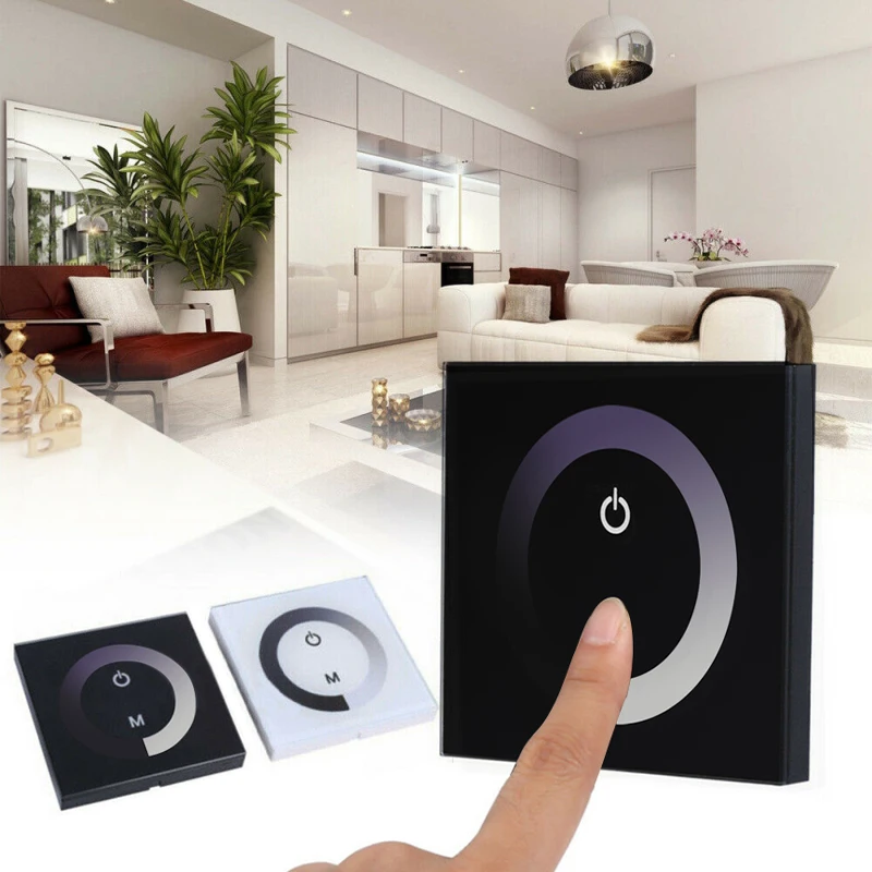 

Uk/eu Wall Mounted Switch Sensitive Monochrome Led Controller Touch Panel Switch Can Adjust Light Brightness Dc 12v-24v Simple