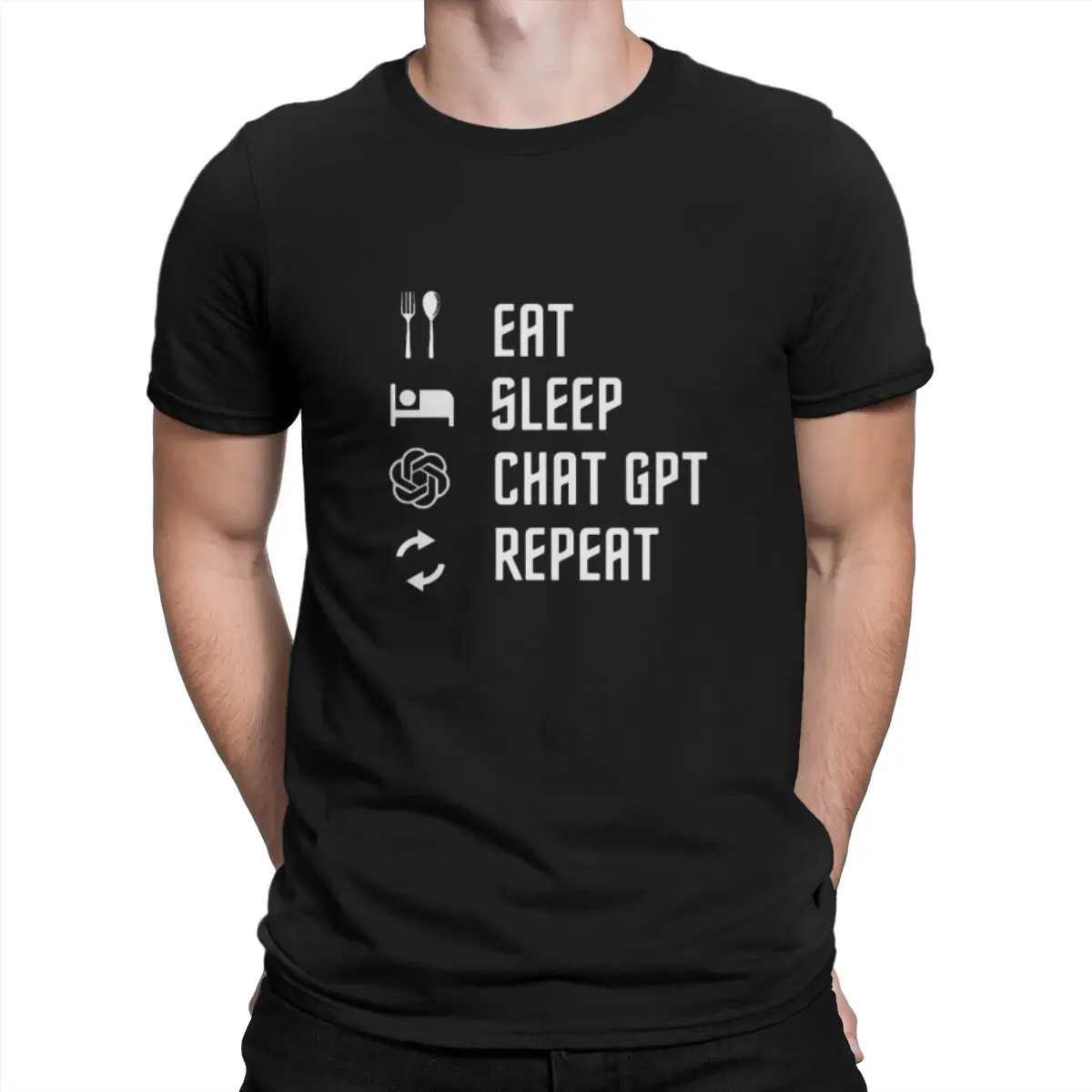 

Графические мужские футболки с надписью «eat sleep chart gpt», новинка 100%, хлопковые футболки с круглым вырезом, искусственная идея подарка