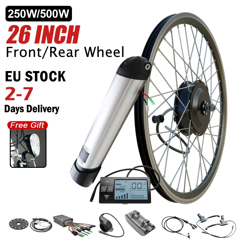 

26" Mountain Bike 250W/500W Front Rear Hub Motor Wheel 36V 10Ah 12Ah Battery Cycling Ebike Conversion Kit 26 inch Rim Bicycle