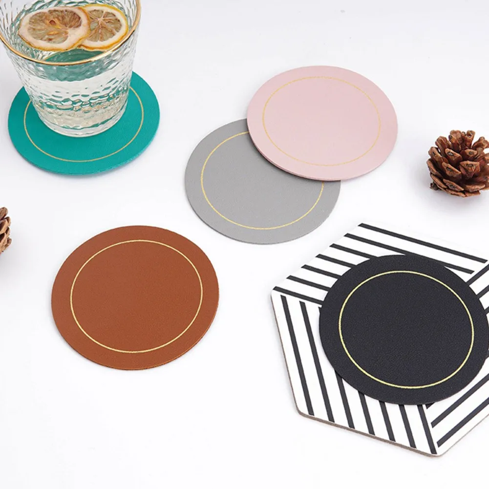 

Round Bowl Coaster Placemat PU Solid Color Placemats Coaster Set Heat Insulation Non-Slip Table Mat Kitchen Accessories