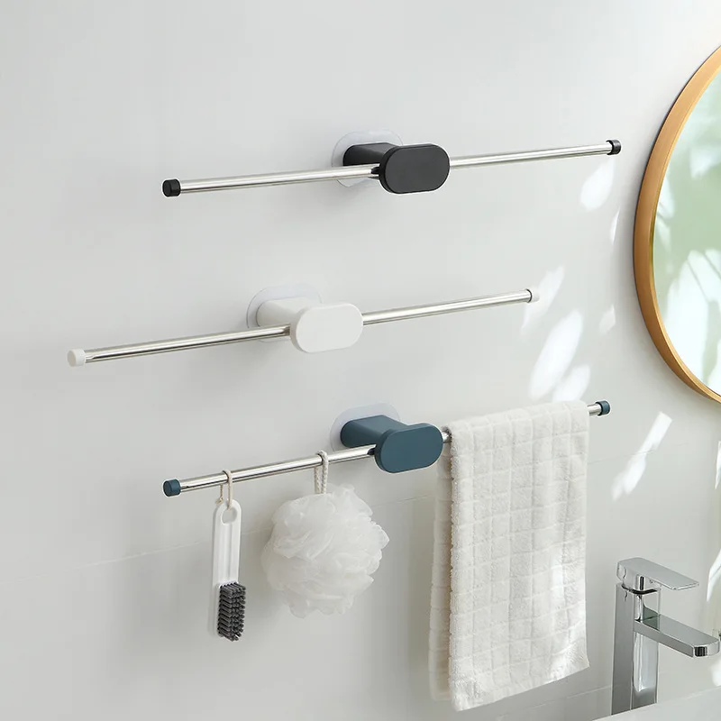 

Stainless Steel Towel Bathroom Storage Rack Punch-free Single-rod Rack Toilet Wall-mounted Towel Rack Bathroom Accessories
