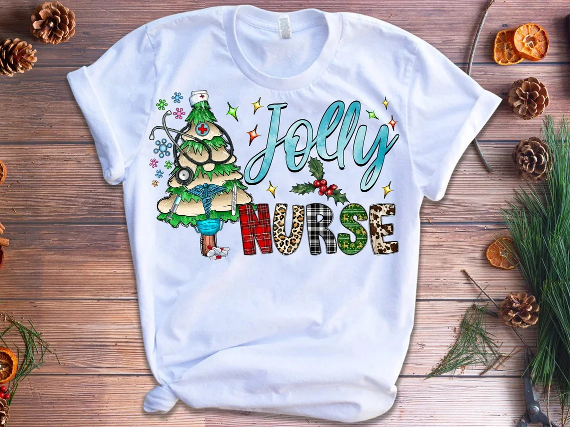 Leopard Nurse Christmas Tree Graphic Print T Shirt Women Teacher Cna Life Tshirt Femme Fashion Makeup T-Shirt Harajuku Shirt