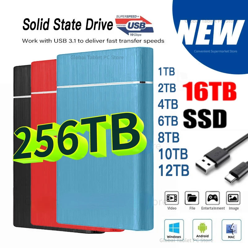 

New Portable 1TB SSD 2TB External Hard Drive Type-C USB 3.1 High Speed Mobile hard disk Mini Storage hard drive For PS5/mac