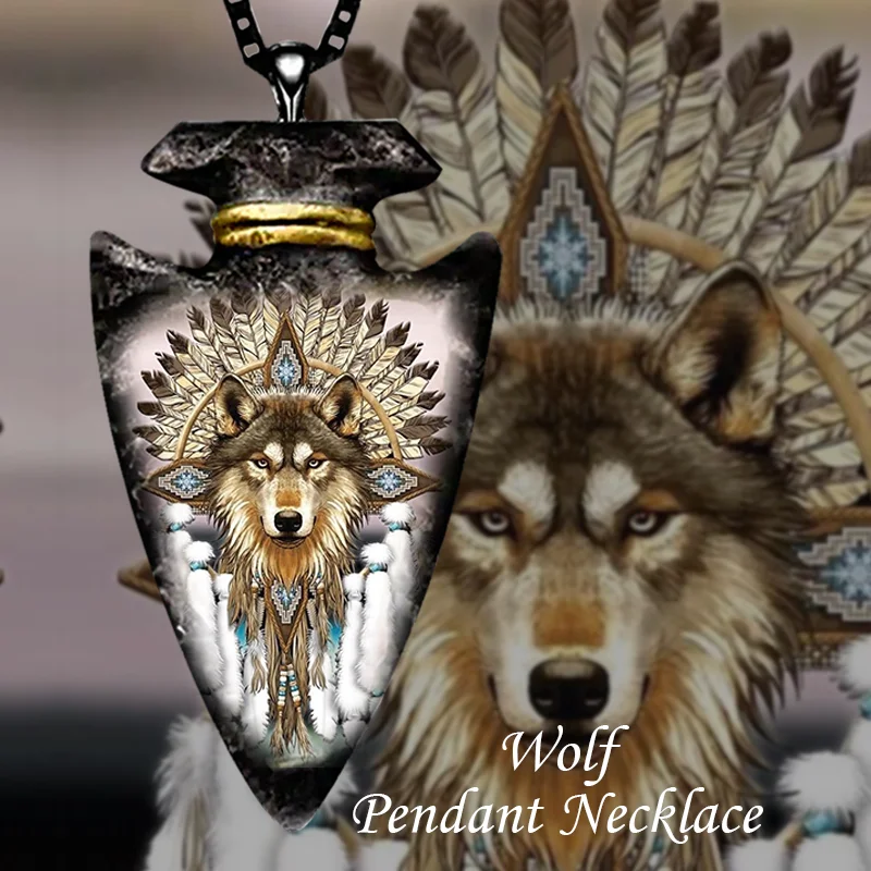 

Fashion Street Geometric Triangle Black Chain Pendant Indian Animal Totem Wolf Necklace Party Gift