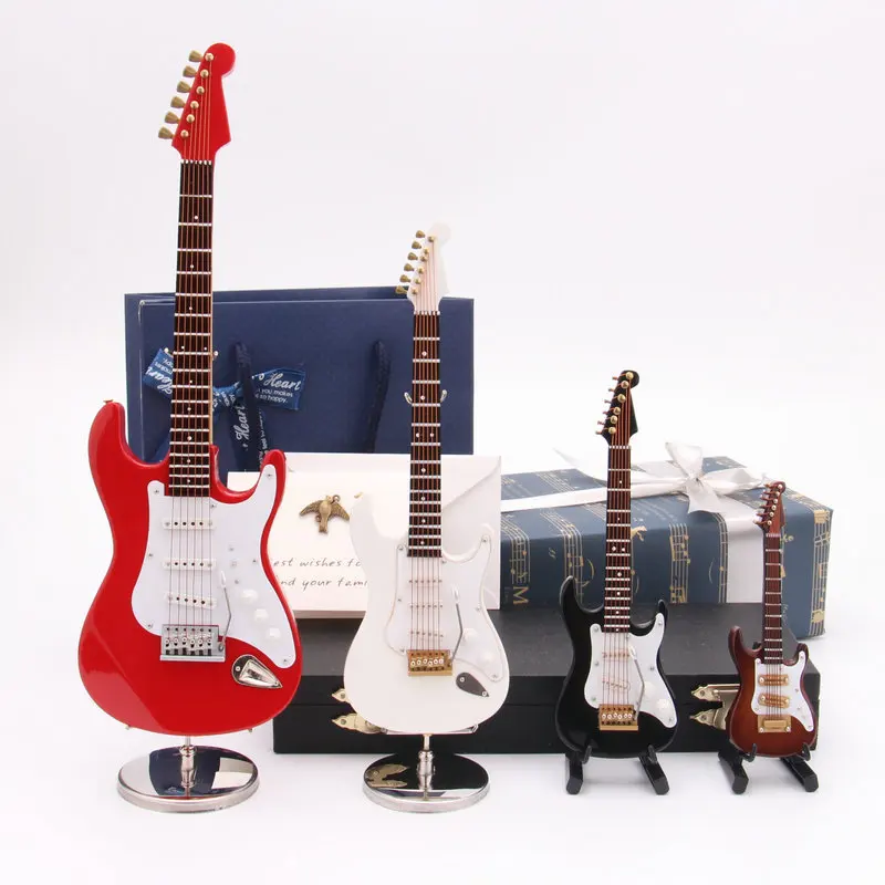 

Wooden Musical Instruments Collection Decorative Ornaments Mini Electric Guitar With Support Miniature Model Decoration Gifts