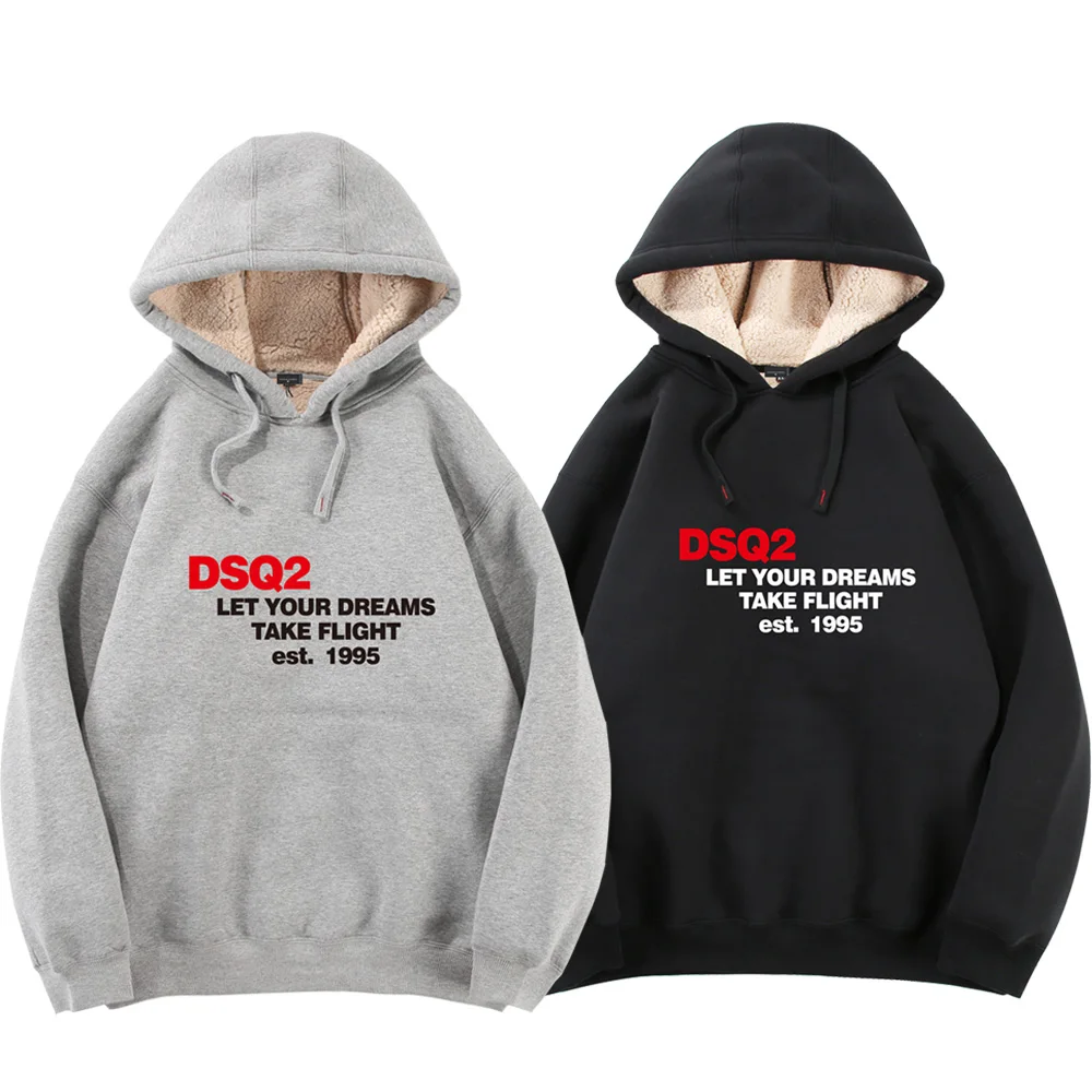 

2023 Mens Autumn Winter Cashmere Hoodies Mens Casual Loose Thcik Warm Cotton HoodSweatshirt Street Couple DSQ2 Print Pullover