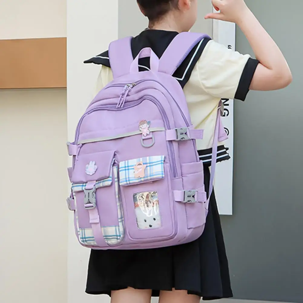 1-6 Grades Girls Bookbag Solid Color Large Capacity Smooth Zipper Backpack School Bag for Primary School Students